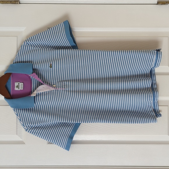 Lacoste Preppy Striped Light Pique Cotton Short Sleeve Henley Polo Shirt Blue 4 - Picture 1 of 10
